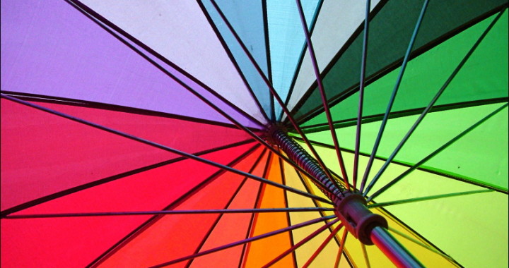 bright colorful rainbow umbrella rain cheerful