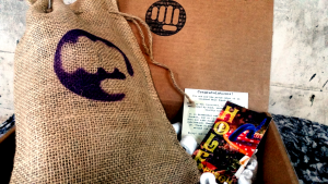 Hole Punch box and burlap sack