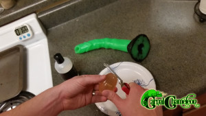 Shaving Gelatin Egg down with peeler